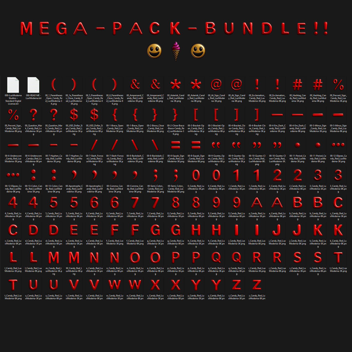 MegaPack - Premium 3D Style Digital Transparent PNG Suite 'Metallic Candy Red'