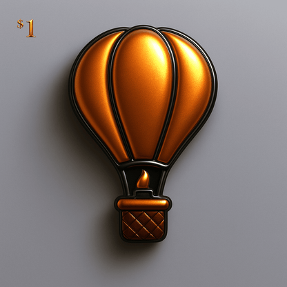 $1 Sample Icon - Premium 3D Style Digital Transparent PNG 'Metallic Orange' Hot Air Balloon