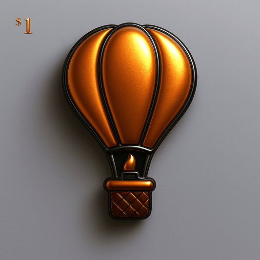 $1 Sample Icon - Premium 3D Style Digital Transparent PNG 'Metallic Orange' Hot Air Balloon